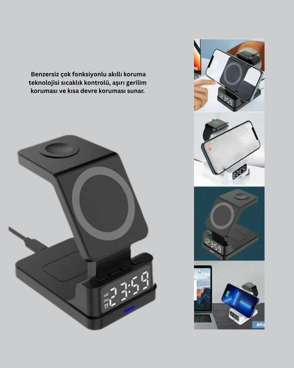 Kablosuz Şarjlı Dijital Masa Saati – 3 Parlaklık Seviyeli LED, Hızlı Şarj, Apple Uyumlu Kablosuz Şarjlı Dijital Masa Saati – 3 Parlaklık Seviyeli LED, Hızlı Şarj, Apple Uyumlu