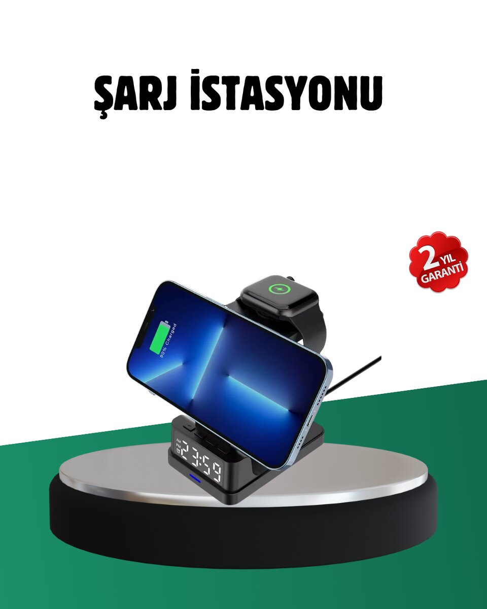 Kablosuz Şarjlı Dijital Masa Saati – 3 Parlaklık Seviyeli LED, Hızlı Şarj, Apple Uyumlu Kablosuz Şarjlı Dijital Masa Saati – 3 Parlaklık Seviyeli LED, Hızlı Şarj, Apple Uyumlu