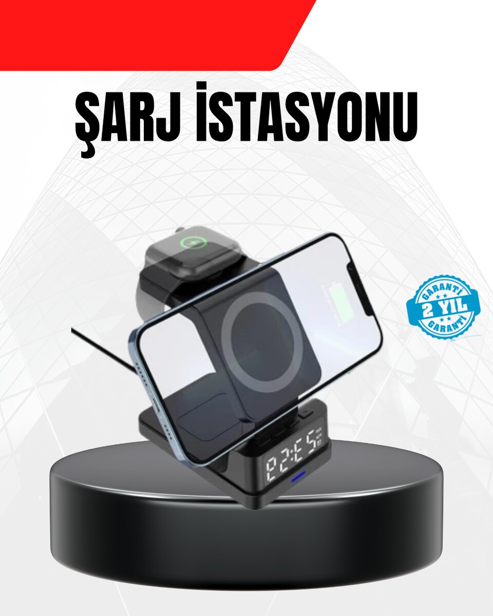 LED Dijital Saatli Kablosuz Şarj Cihazı – 3 Parlaklık Ayarlı, Şarj Koruma Teknolojili LED Dijital Saatli Kablosuz Şarj Cihazı – 3 Parlaklık Ayarlı, Şarj Koruma Teknolojili