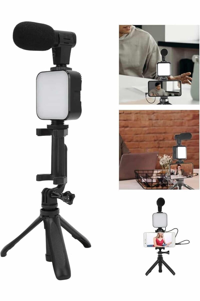 Tripod Telefon Tutucu Kumandalı Mikrofon Led Işık Vlog Video Kayıt Tripod Telefon Tutucu Kumandalı Mikrofon Led Işık Vlog Video Kayıt