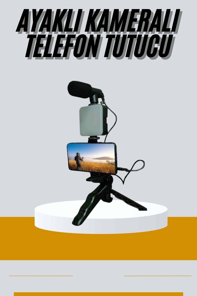 Tripod Telefon Tutucu Kumandalı Mikrofon Led Işık Vlog Video Kayıt Tripod Telefon Tutucu Kumandalı Mikrofon Led Işık Vlog Video Kayıt