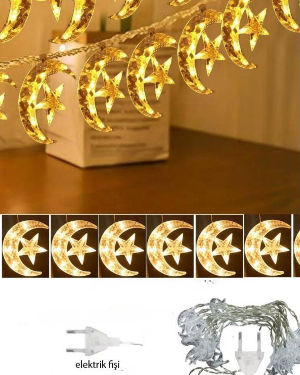 Dekoratif Ay Yıldız Perde Işığı Sıcak Beyaz Festival ve Ev Süsleme Dekoratif Ay Yıldız Perde Işığı Sıcak Beyaz Festival ve Ev Süsleme
