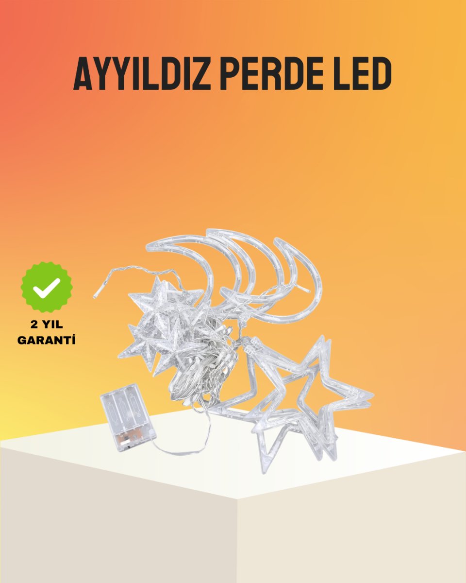 Yıldız ve Ay Figürlü Prizli Perde LED Işık Romantik Ortam Aydınlatması Yıldız ve Ay Figürlü Prizli Perde LED Işık Romantik Ortam Aydınlatması