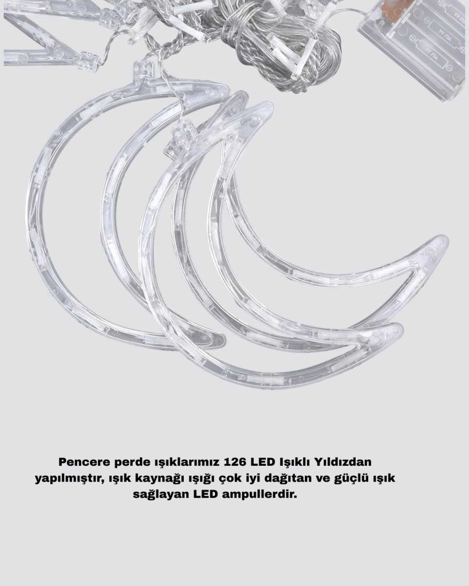 Yıldız Ay Tasarımlı Prizli Perde LED Işık İç Mekan Dekoru Yıldız Ay Tasarımlı Prizli Perde LED Işık İç Mekan Dekoru