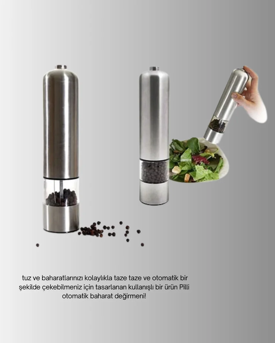 Pilli Otomatik Baharat Değirmeni Tek Tuşla Kolay Kullanım Pilli Otomatik Baharat Değirmeni Tek Tuşla Kolay Kullanım