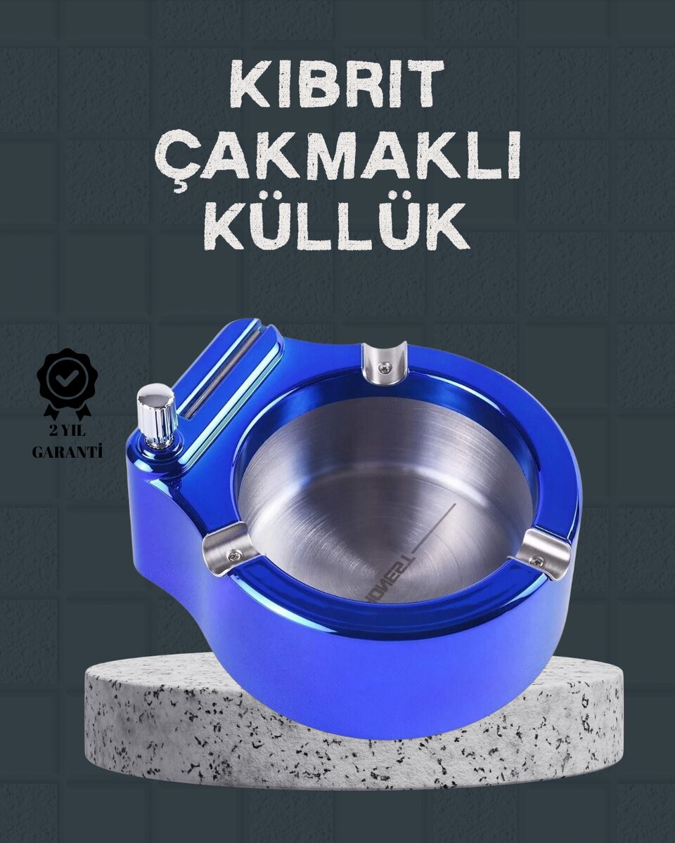 Masa Üstü Çakmaklı Küllük Paslanmaz Metal Gövde Masa Üstü Çakmaklı Küllük Paslanmaz Metal Gövde