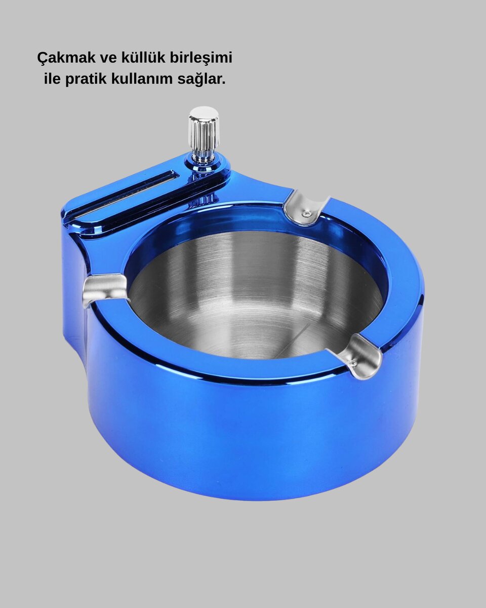 Çakmaklı Küllük Paslanmaz Çelik Şık Masa Aksesuarı Çakmaklı Küllük Paslanmaz Çelik Şık Masa Aksesuarı