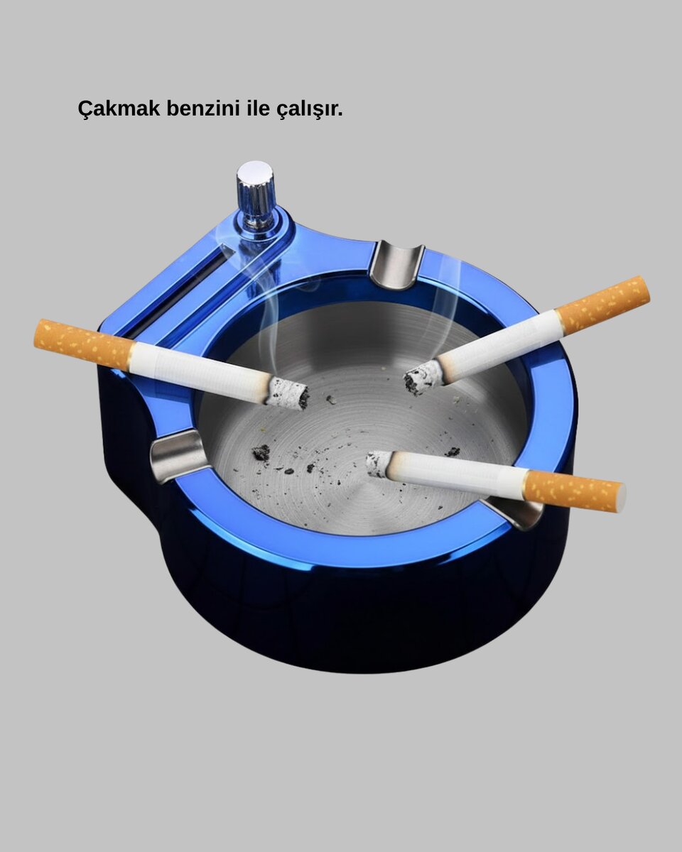 Yuvarlak Metal Küllük Çakmak Entegreli Dayanıklı Yapı Yuvarlak Metal Küllük Çakmak Entegreli Dayanıklı Yapı