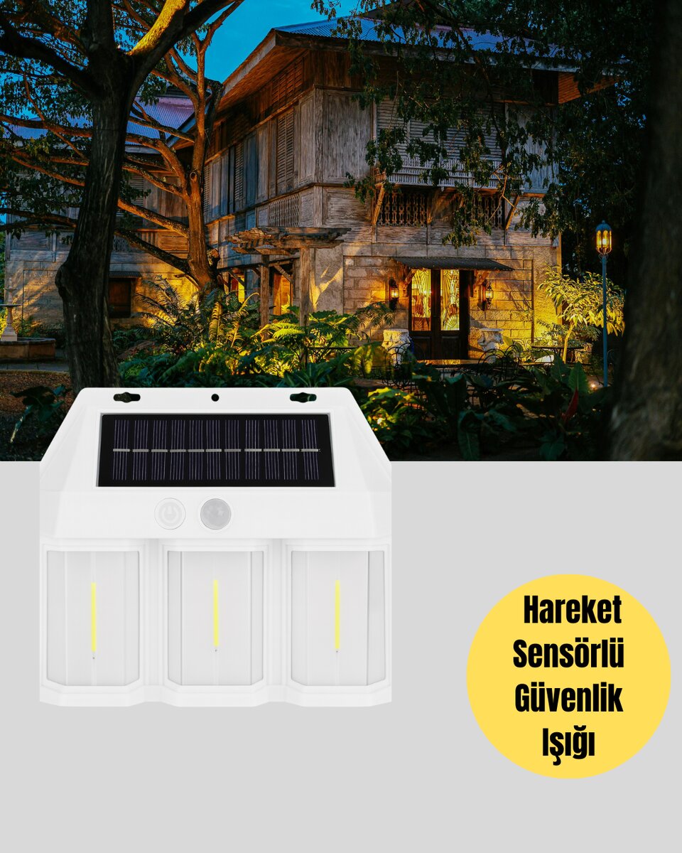Güneş Enerjili 3 Modlu Duvar Apliği – Bahçe ve Garaj Aydınlatması