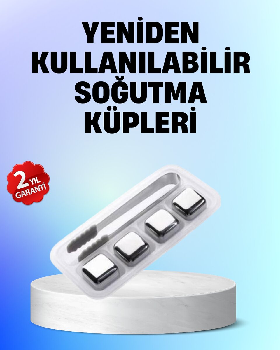Yeniden Kullanılabilir 304 Çelik Metal Buz Küpleri 4'lü Set Yeniden Kullanılabilir 304 Çelik Metal Buz Küpleri 4'lü Set