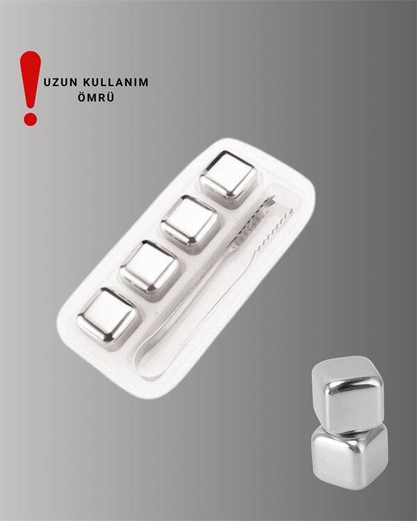 Yeniden Kullanılabilir 304 Çelik Metal Buz Küpleri 4'lü Set Yeniden Kullanılabilir 304 Çelik Metal Buz Küpleri 4'lü Set