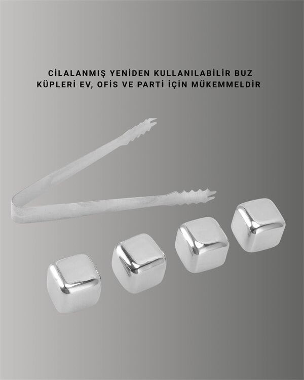Yeniden Kullanılabilir 304 Çelik Metal Buz Küpleri 4'lü Set Yeniden Kullanılabilir 304 Çelik Metal Buz Küpleri 4'lü Set