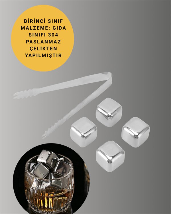 Paslanmaz Çelikten Üretilmiş Metal Buz Küpü Seti ve Buz Klipsi Paslanmaz Çelikten Üretilmiş Metal Buz Küpü Seti ve Buz Klipsi