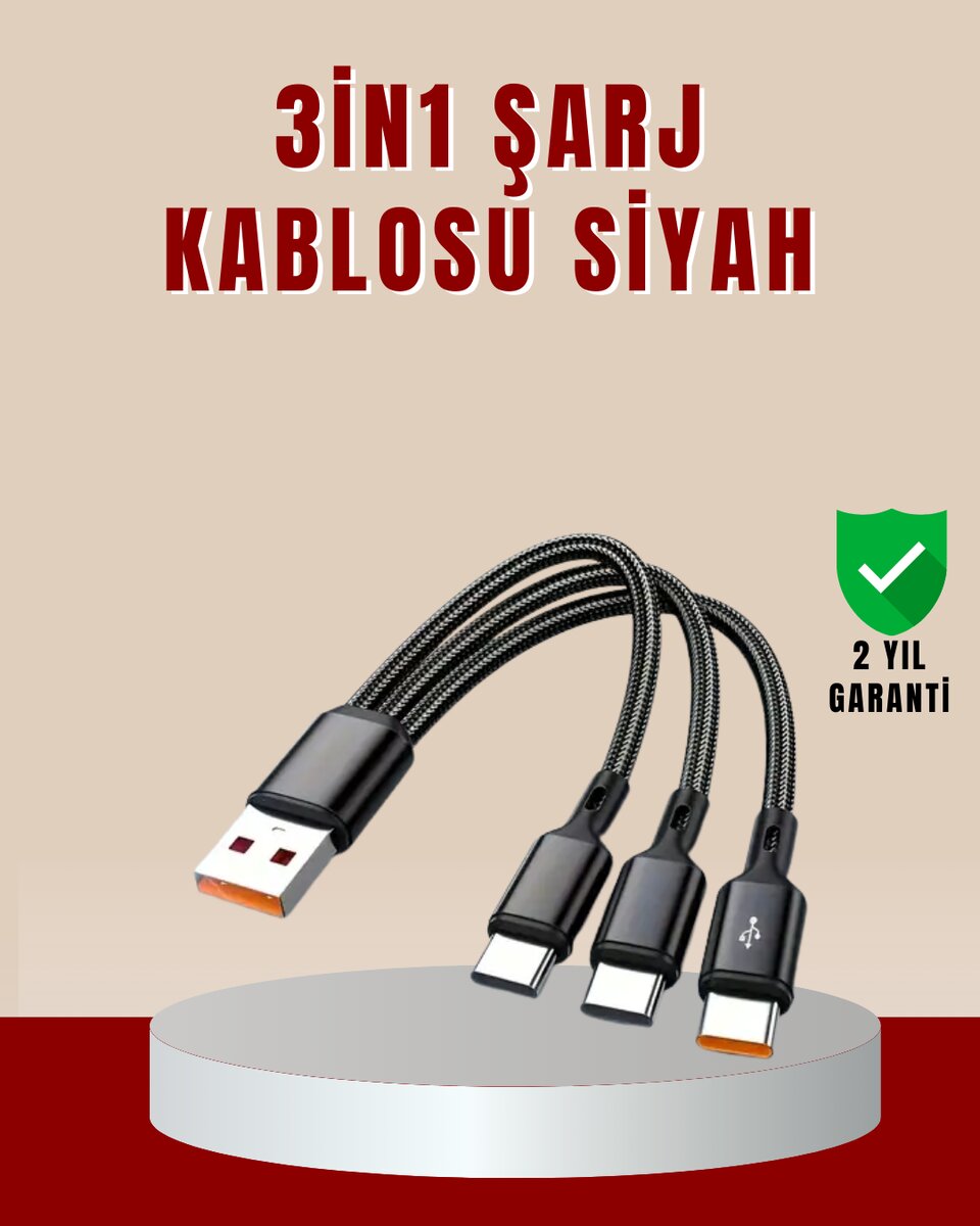 3’ü 1 Arada Hızlı Şarj Kablosu – iOS Android Type-C Uyumlu 3’ü 1 Arada Hızlı Şarj Kablosu – iOS Android Type-C Uyumlu