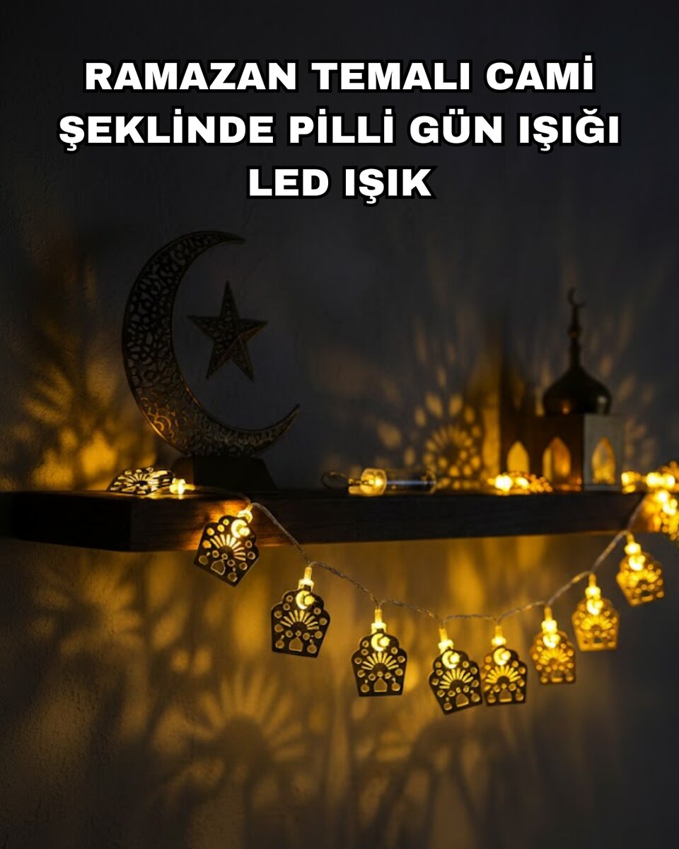 Pilli Ramazan ve Bayram LED Işık Zinciri Cami Temalı Dekoratif Pilli Ramazan ve Bayram LED Işık Zinciri Cami Temalı Dekoratif