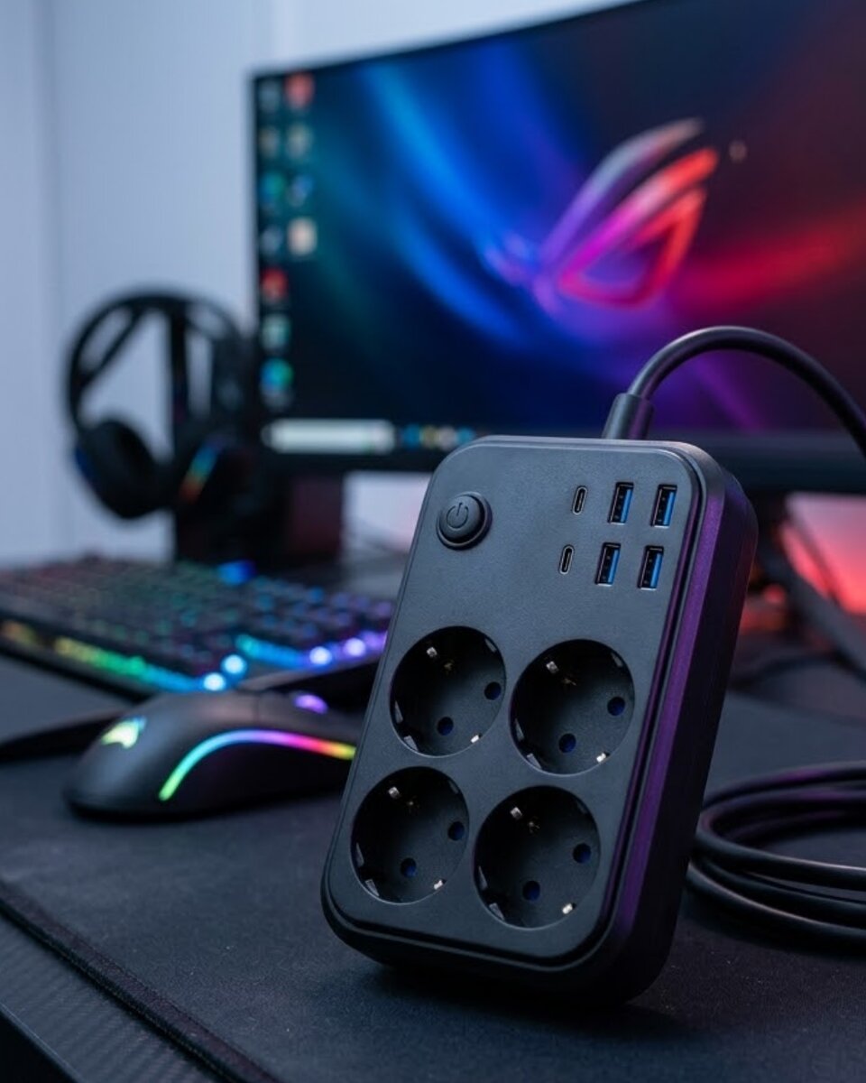 Akım Korumalı Çoklu Priz 4 USB 2 Type C 4 Priz Güvenli ve Hızlı Şarj Akım Korumalı Çoklu Priz 4 USB 2 Type C 4 Priz Güvenli ve Hızlı Şarj
