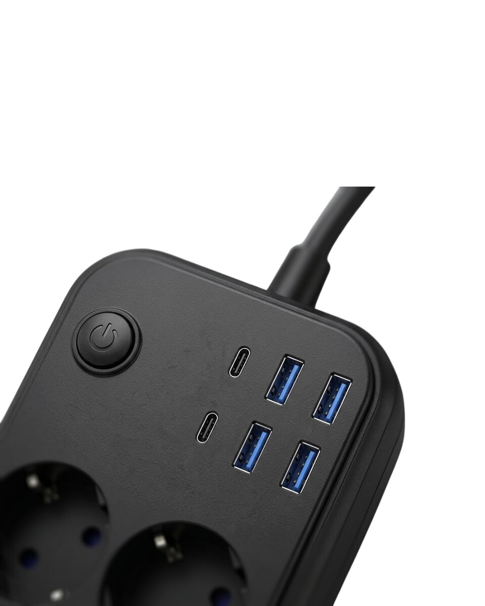 Akım Korumalı Uzatma Prizi 4 USB 2 Type C Dayanıklı ve Güvenli Tasarım Akım Korumalı Uzatma Prizi 4 USB 2 Type C Dayanıklı ve Güvenli Tasarım
