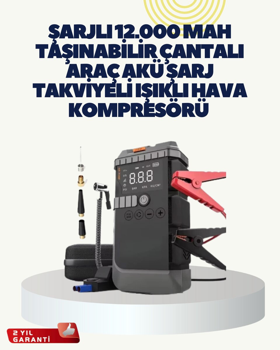 Taşınabilir Akü Takviye Cihazı Işıklı Hava Kompresörü Powerbank Taşınabilir Akü Takviye Cihazı Işıklı Hava Kompresörü Powerbank