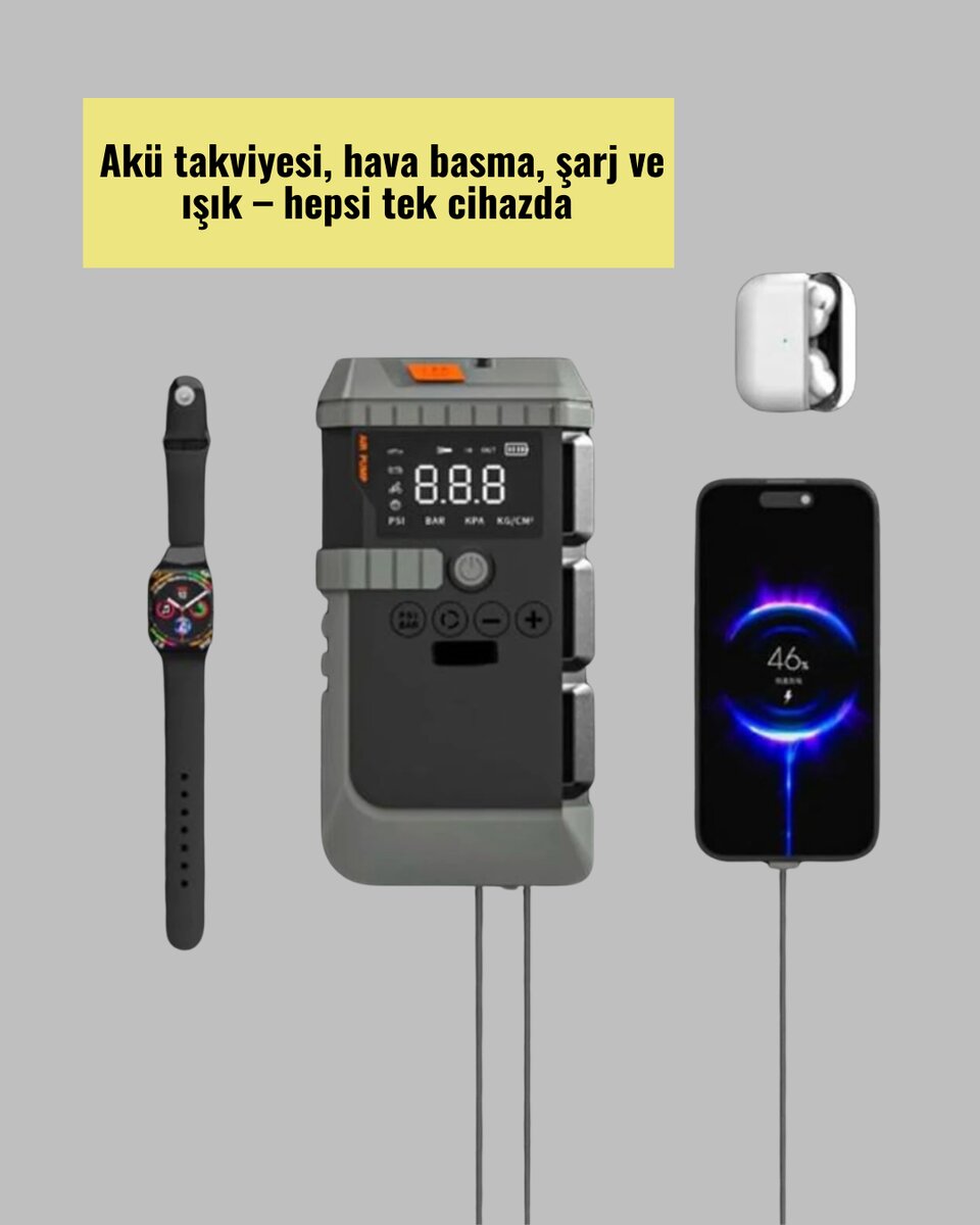 4’ü 1 Arada Powerbank Özellikli Araç Akü Şarj Takviye Cihazı 4’ü 1 Arada Powerbank Özellikli Araç Akü Şarj Takviye Cihazı