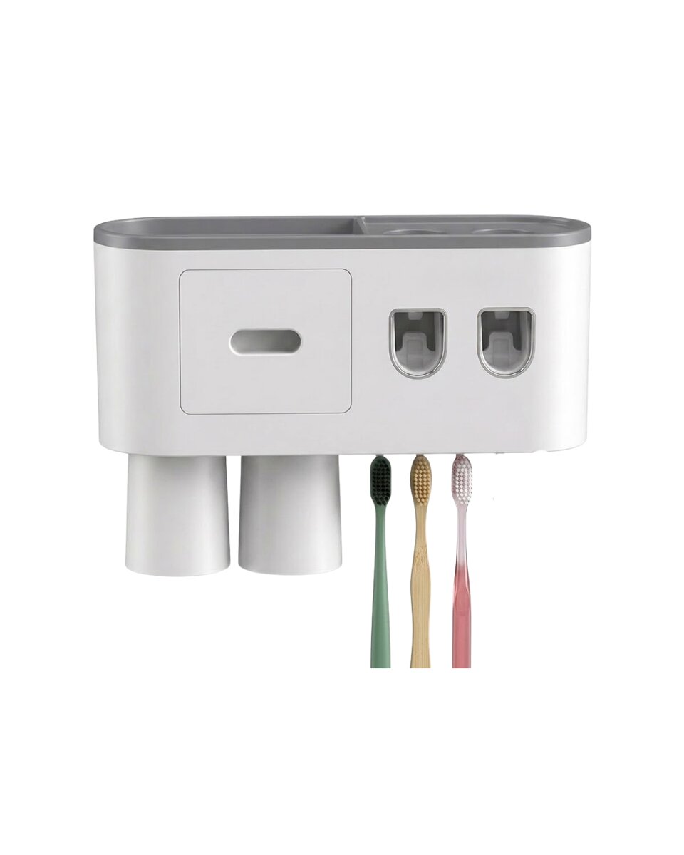 Çift Dispenserli Diş Macunu Sıkacağı 6 Fırçalık Bardaklı Banyo Organizer Çift Dispenserli Diş Macunu Sıkacağı 6 Fırçalık Bardaklı Banyo Organizer