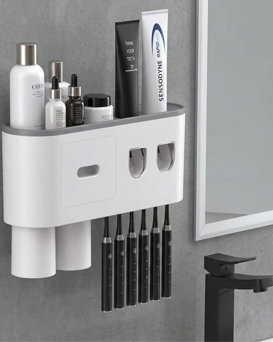 Çok Fonksiyonlu Diş Fırçası Tutucu Otomatik Dispenser Bardaklı Organizer Çok Fonksiyonlu Diş Fırçası Tutucu Otomatik Dispenser Bardaklı Organizer