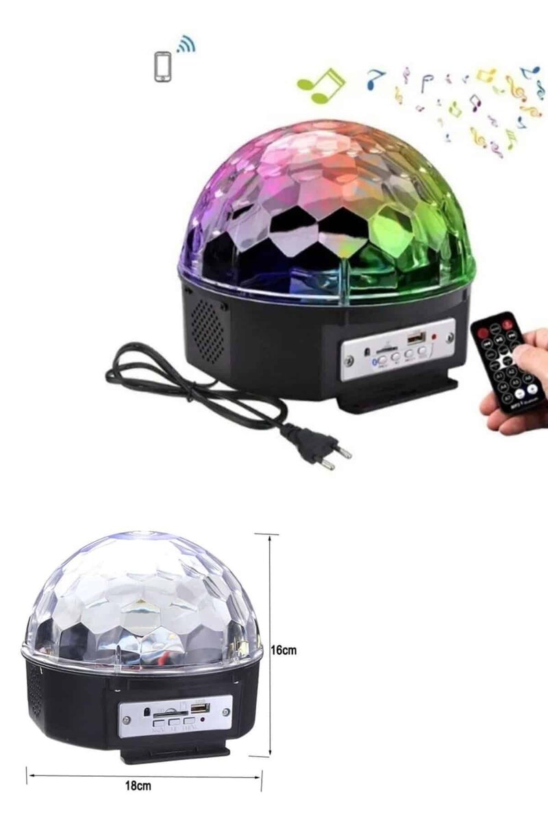 Led Işık Disko Topu Bluetooth Hoparlörlü USB Müzik Çalar Kumandalı Led Işık Disko Topu Bluetooth Hoparlörlü USB Müzik Çalar Kumandalı