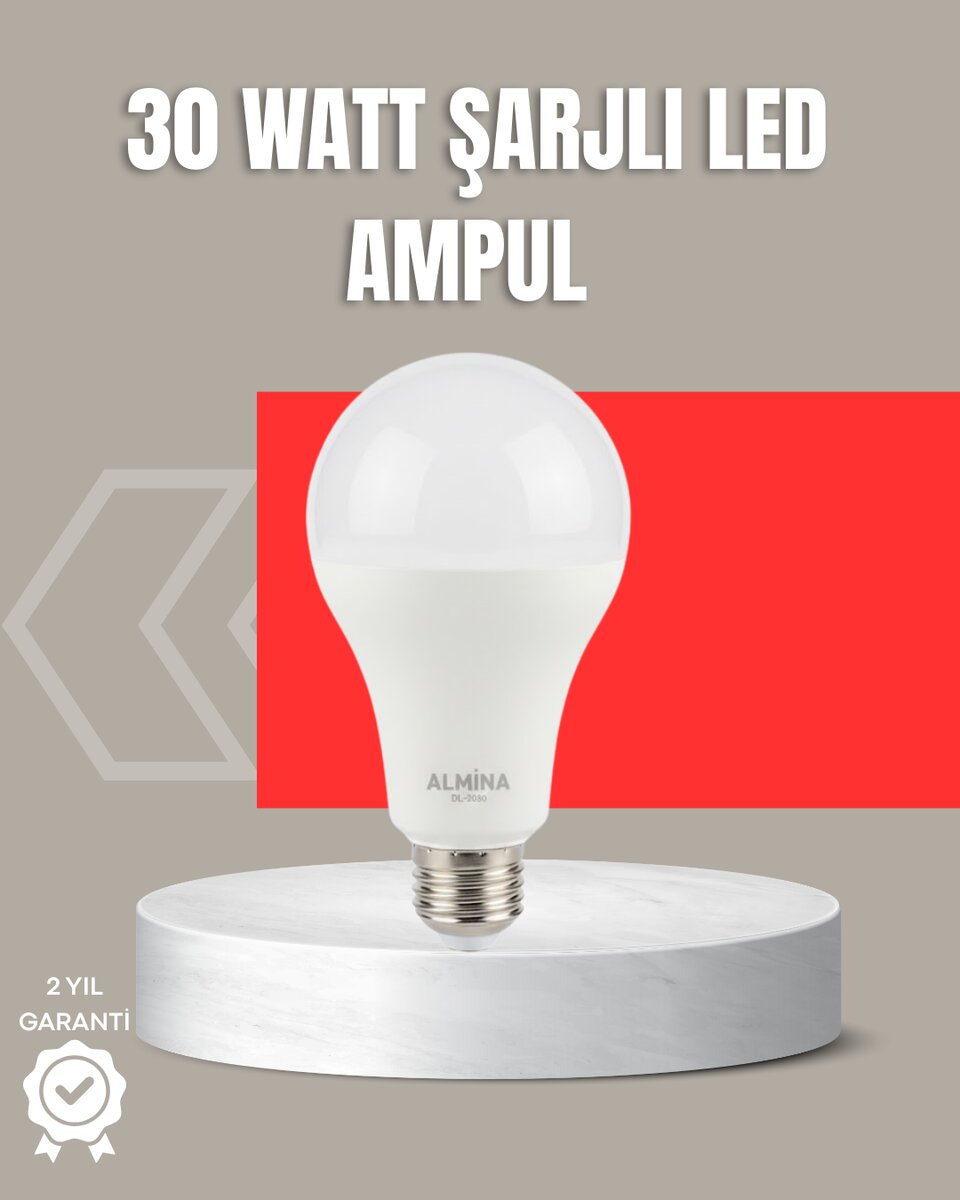 30W Şarjlı LED Ampul E27 Duy %80 Enerji Tasarruflu Soğuk Beyaz 30W Şarjlı LED Ampul E27 Duy %80 Enerji Tasarruflu Soğuk Beyaz