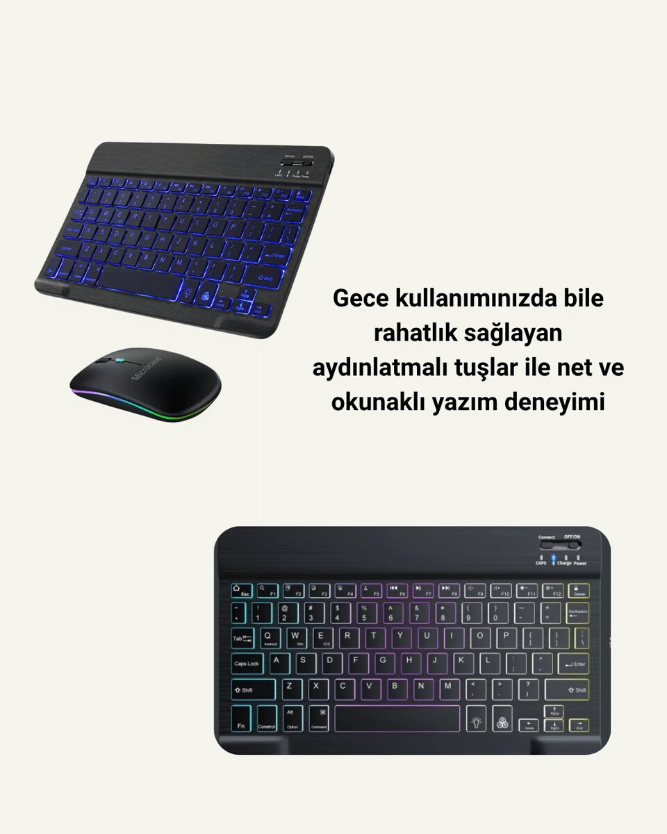 RGB Aydınlatmalı Şarjlı Kablosuz Klavye ve Mouse Seti – Modern ve Kompakt Tasarım RGB Aydınlatmalı Şarjlı Kablosuz Klavye ve Mouse Seti – Modern ve Kompakt Tasarım