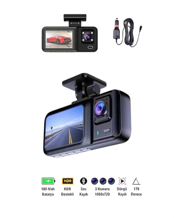 Geri Görüş Destekli Full HD Araç Kamerası – Gelişmiş 3 Kameralı Kayıt Çözümü Geri Görüş Destekli Full HD Araç Kamerası – Gelişmiş 3 Kameralı Kayıt Çözümü