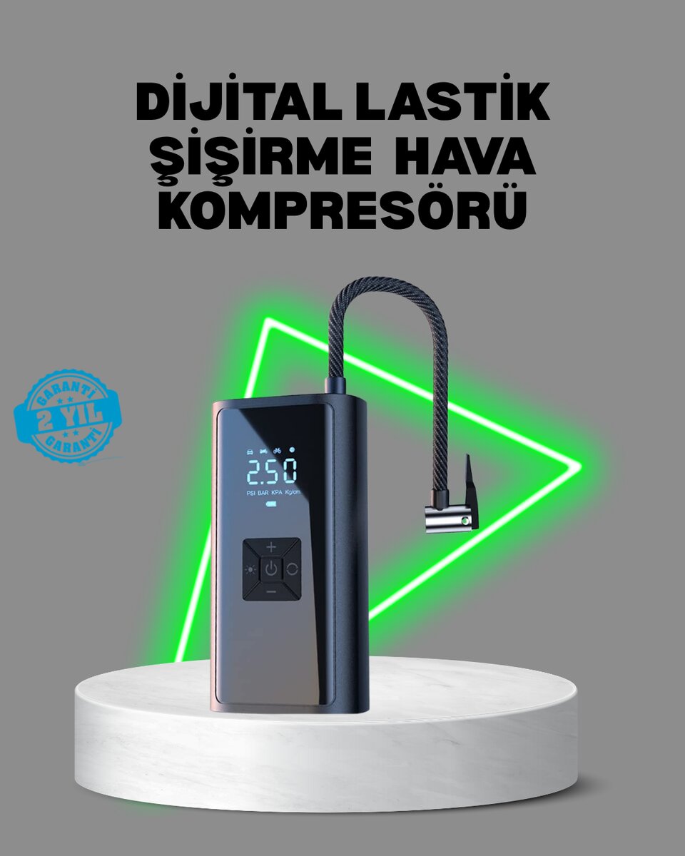 80W Kablosuz Dijital Ekranlı Taşınabilir Lastik Şişirme Pompası