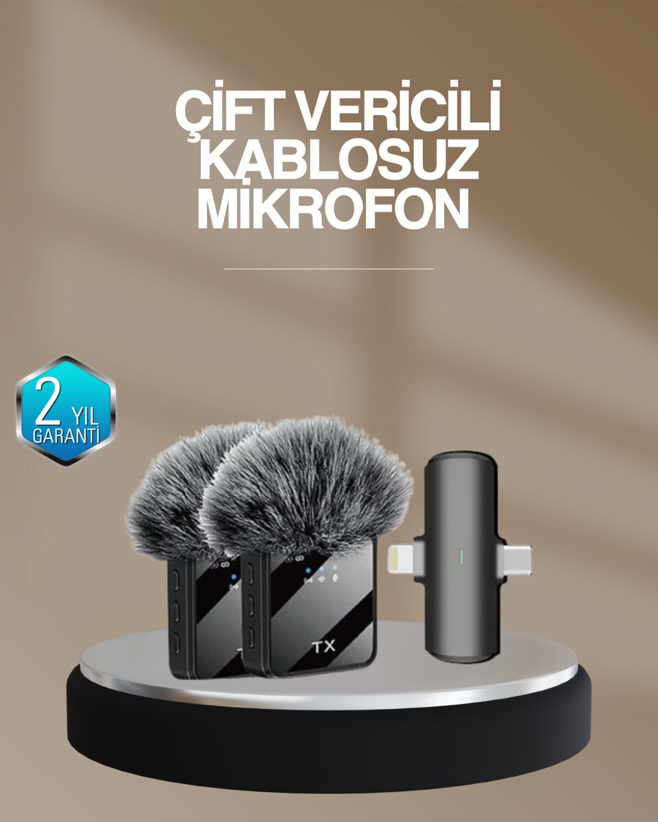 2’li Kablosuz Yaka Mikrofonu Type-C ve Lightning Uyumlu Profesyonel Set 2’li Kablosuz Yaka Mikrofonu Type-C ve Lightning Uyumlu Profesyonel Set