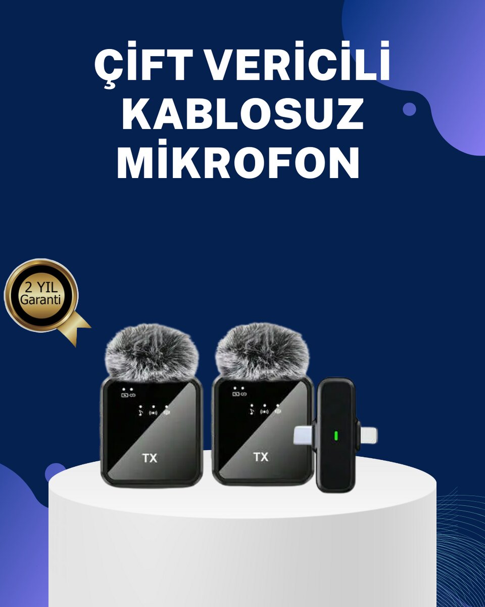2in1 Kablosuz Yaka Mikrofonu iOS ve Android Uyumlu 2in1 Kablosuz Yaka Mikrofonu iOS ve Android Uyumlu