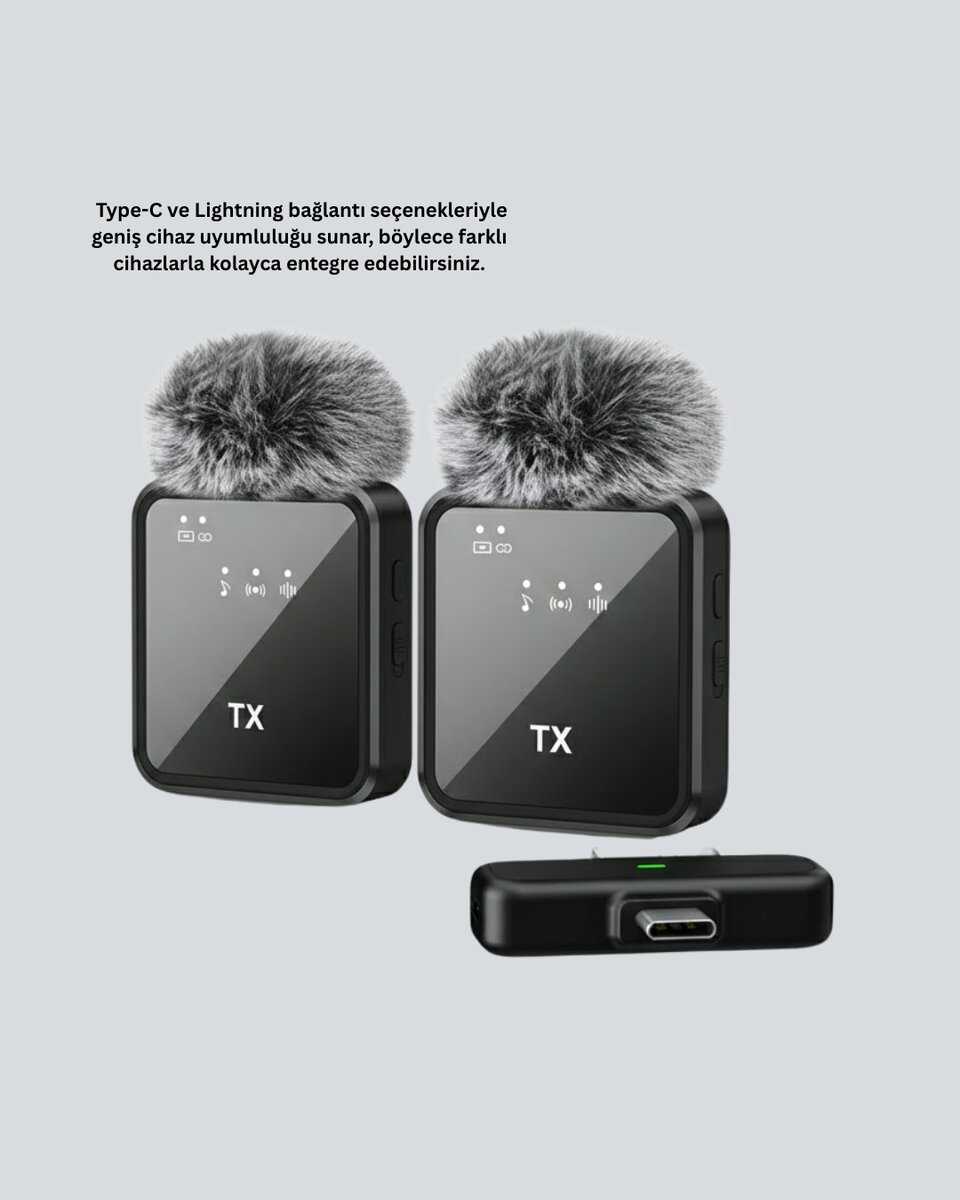 2in1 Kablosuz Yaka Mikrofonu iOS ve Android Uyumlu 2in1 Kablosuz Yaka Mikrofonu iOS ve Android Uyumlu