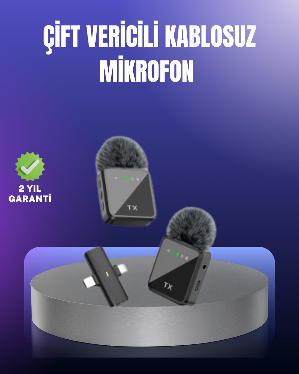 Vlog Podcast ve Röportajlar İçin Kablosuz Çift Yaka Mikrofon Vlog Podcast ve Röportajlar İçin Kablosuz Çift Yaka Mikrofon