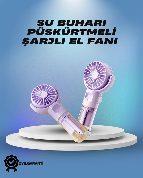 Su Sisi Püskürtmeli Taşınabilir El Fanı – Çocuk ve Öğrencilere Uygun, Kamp ve Seyahat İçin
