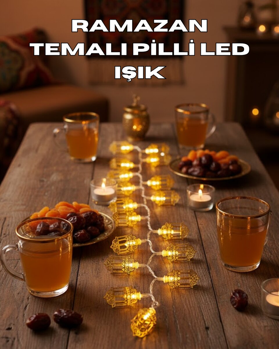 Ramazan Işıkları Pilli Altın Fener Tasarımlı Dekoratif LED Aydınlatma Ramazan Işıkları Pilli Altın Fener Tasarımlı Dekoratif LED Aydınlatma
