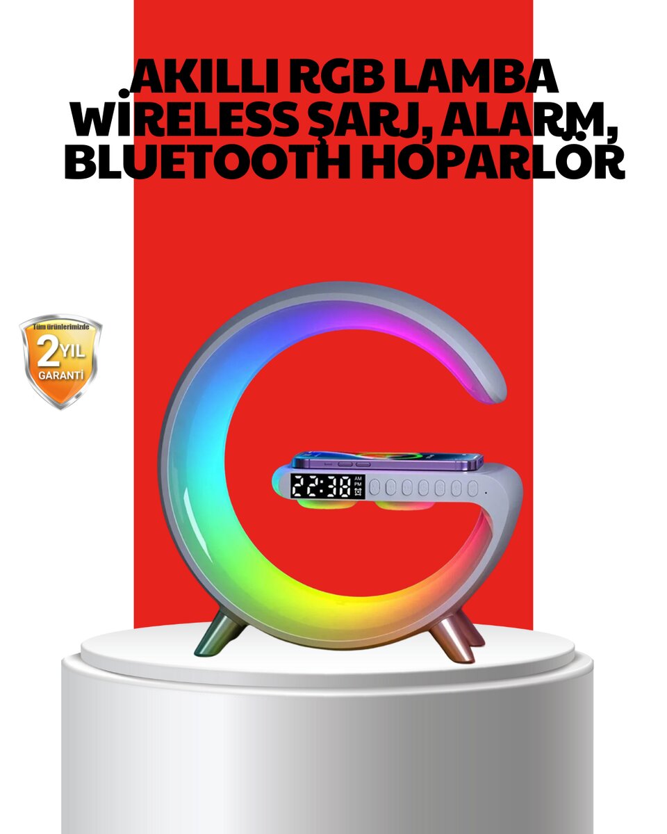 Kablosuz Şarjlı Atmosfer Lambası Bluetooth Hoparlör ve Akıllı Alarm Özellikli Kablosuz Şarjlı Atmosfer Lambası Bluetooth Hoparlör ve Akıllı Alarm Özellikli