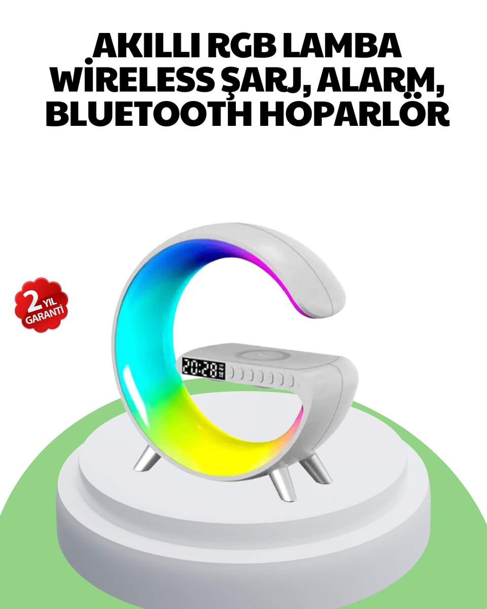 Bluetooth Hoparlörlü RGB Atmosfer Lambası Kablosuz Şarj ve Saat Özellikli Bluetooth Hoparlörlü RGB Atmosfer Lambası Kablosuz Şarj ve Saat Özellikli