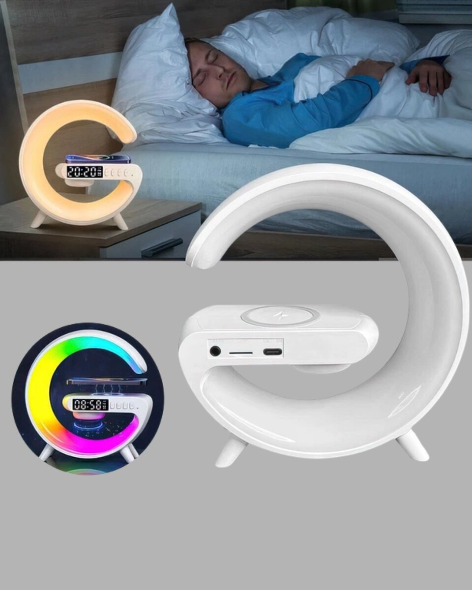 Kablosuz Şarjlı Atmosfer Lambası Bluetooth Hoparlör ve Akıllı Alarm Özellikli Kablosuz Şarjlı Atmosfer Lambası Bluetooth Hoparlör ve Akıllı Alarm Özellikli