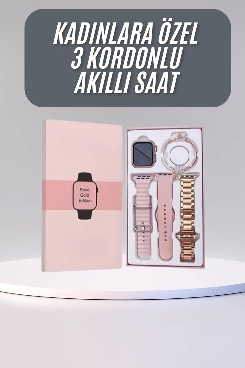Akıllı Saat 3 Kordonlu Ve Aksesuarlı Bayanlar Için Şık Rose renk Akıllı Saat 3 Kordonlu Ve Aksesuarlı Bayanlar Için Şık Rose renk
