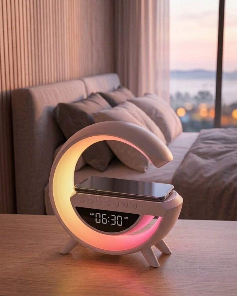 RGB Gece Lambalı Kablosuz Şarj Cihazlı Bluetooth Hoparlör Dijital Saat RGB Gece Lambalı Kablosuz Şarj Cihazlı Bluetooth Hoparlör Dijital Saat