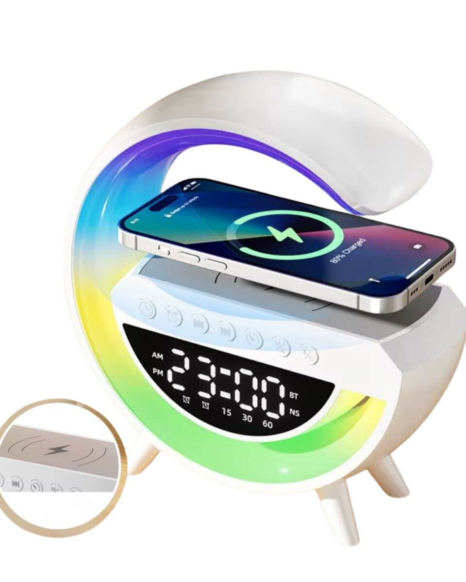 RGB Gece Lambalı Kablosuz Şarj Cihazlı Bluetooth Hoparlör Dijital Saat RGB Gece Lambalı Kablosuz Şarj Cihazlı Bluetooth Hoparlör Dijital Saat