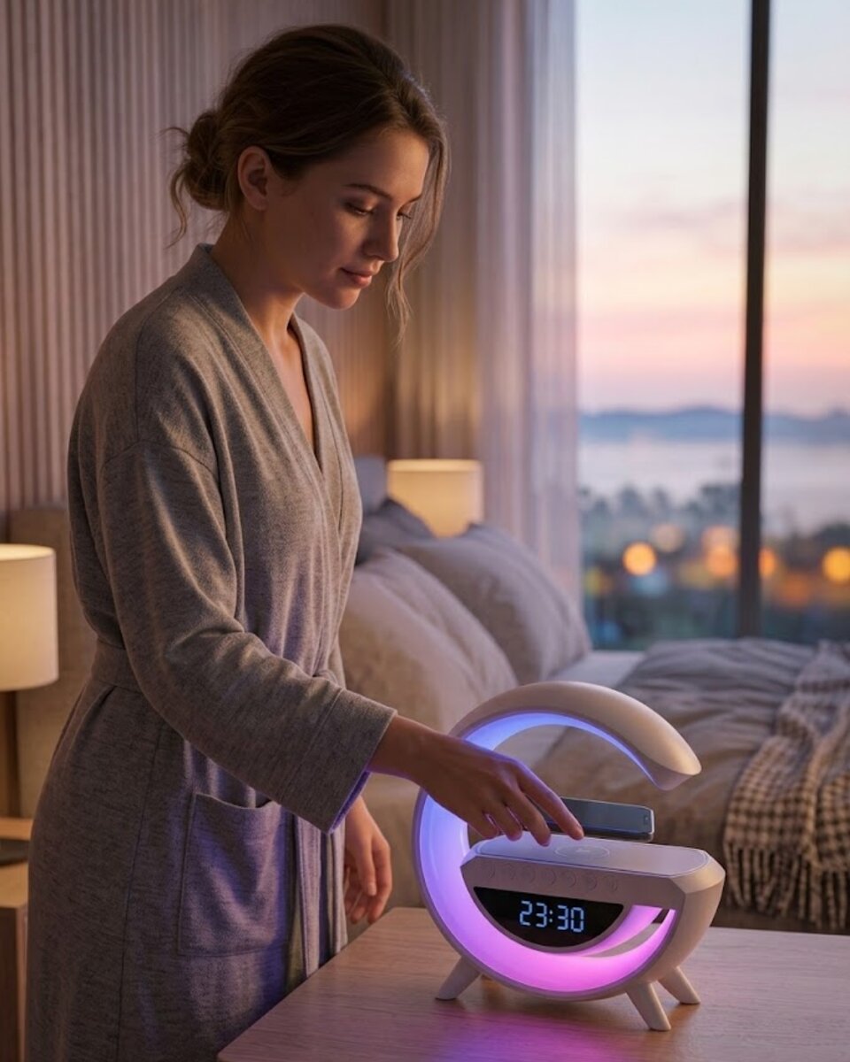 Çok Fonksiyonlu Kablosuz Şarjlı Saat Hoparlör RGB Işık ve Alarm Özellikli Çok Fonksiyonlu Kablosuz Şarjlı Saat Hoparlör RGB Işık ve Alarm Özellikli