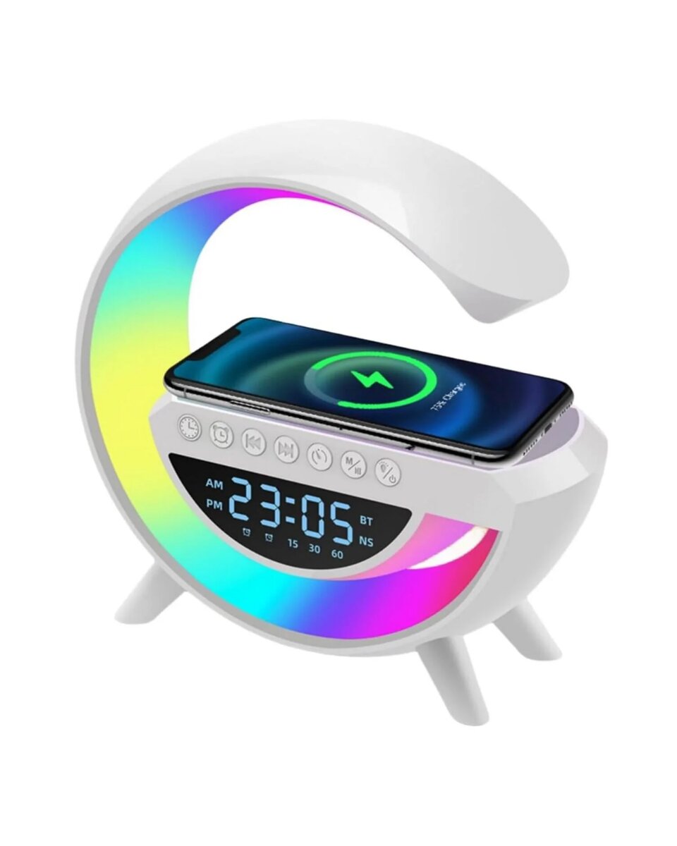 Çok Fonksiyonlu Kablosuz Şarjlı Saat Hoparlör RGB Işık ve Alarm Özellikli Çok Fonksiyonlu Kablosuz Şarjlı Saat Hoparlör RGB Işık ve Alarm Özellikli