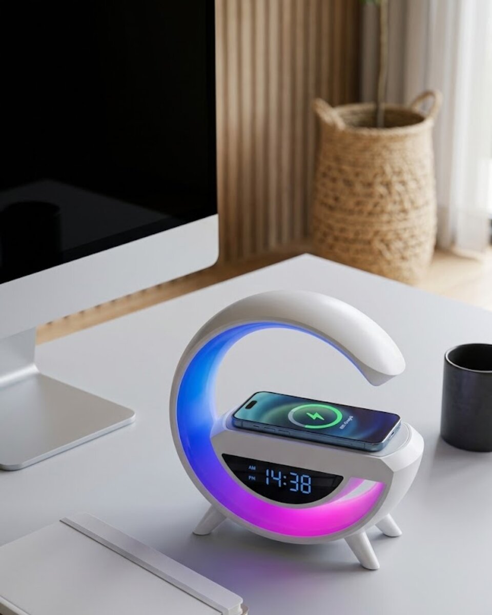 Kablosuz Şarjlı Bluetooth Hoparlör RGB Işık Gece Lambası Dijital Saat Kablosuz Şarjlı Bluetooth Hoparlör RGB Işık Gece Lambası Dijital Saat