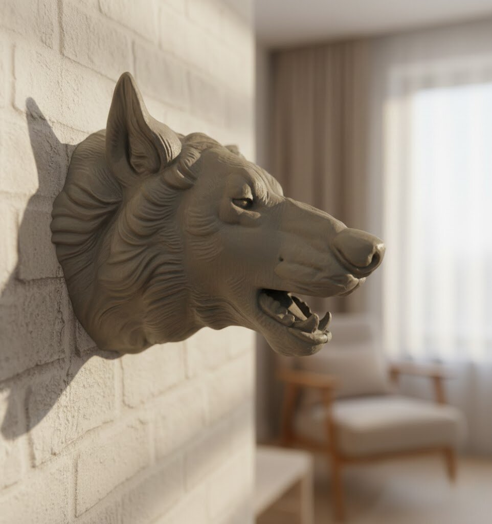 Gri Kurt Duvar Biblosu Güçlü Detaylı Dekoratif Tasarım 25x19 cm Gri Kurt Duvar Biblosu Güçlü Detaylı Dekoratif Tasarım 25x19 cm