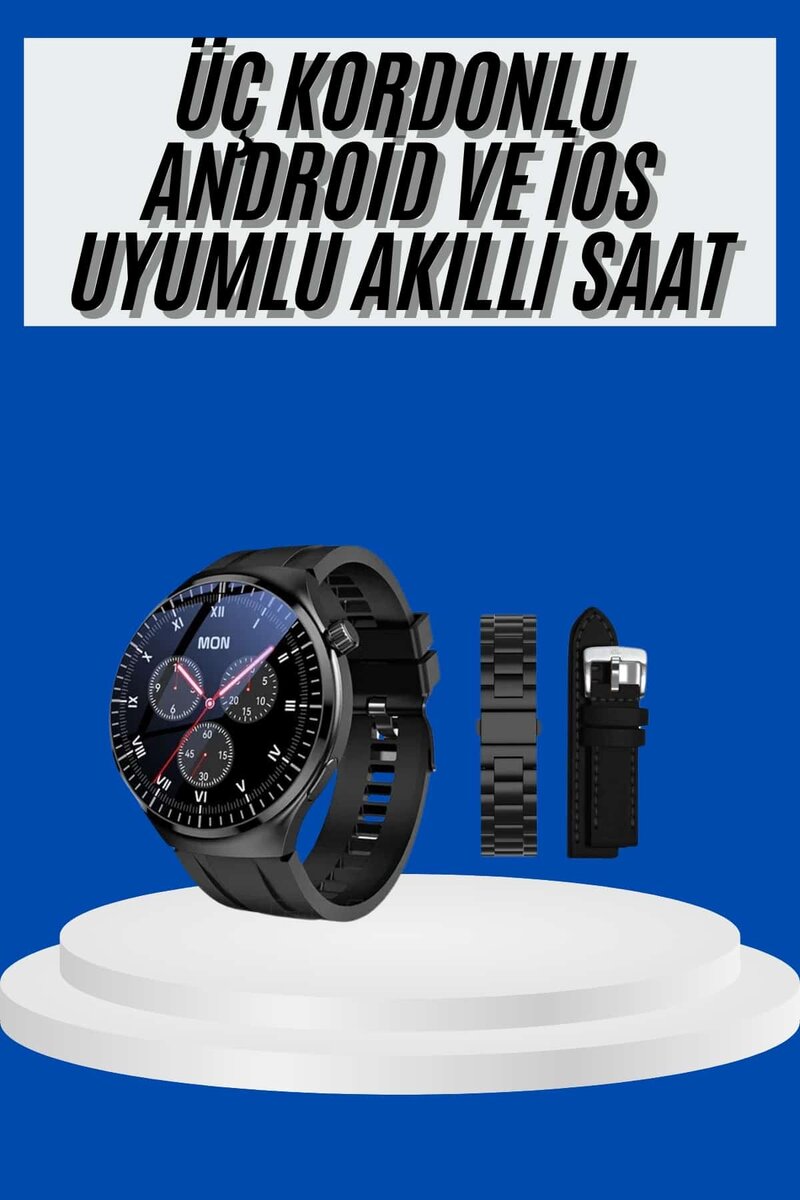 Amoled Ekran Akıllı Saat Üç Kordonlu İOS Android Uyumlu Amoled Ekran Akıllı Saat Üç Kordonlu İOS Android Uyumlu