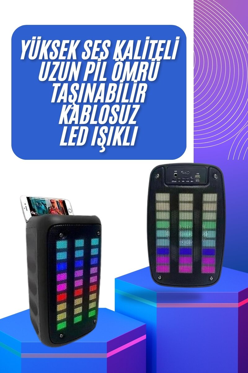 Taşınabilir 6.5 inç LED Bluetooth Kareoke Hoparlör RGB Işıklı Radyolu Taşınabilir 6.5 inç LED Bluetooth Kareoke Hoparlör RGB Işıklı Radyolu