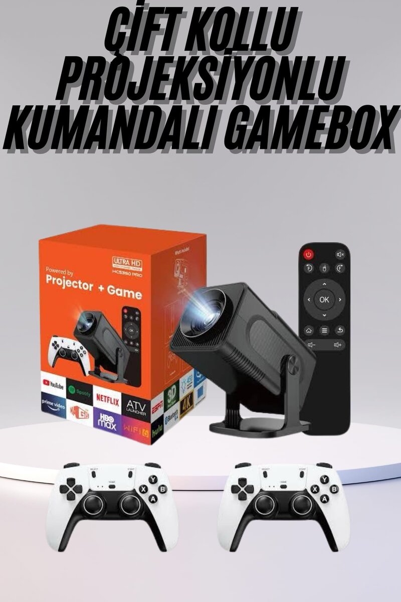 Çift Kollu Game Box Projeksiyon Cihazı Kumandalı Android Tv Dahili Hoparlör Çift Kollu Game Box Projeksiyon Cihazı Kumandalı Android Tv Dahili Hoparlör