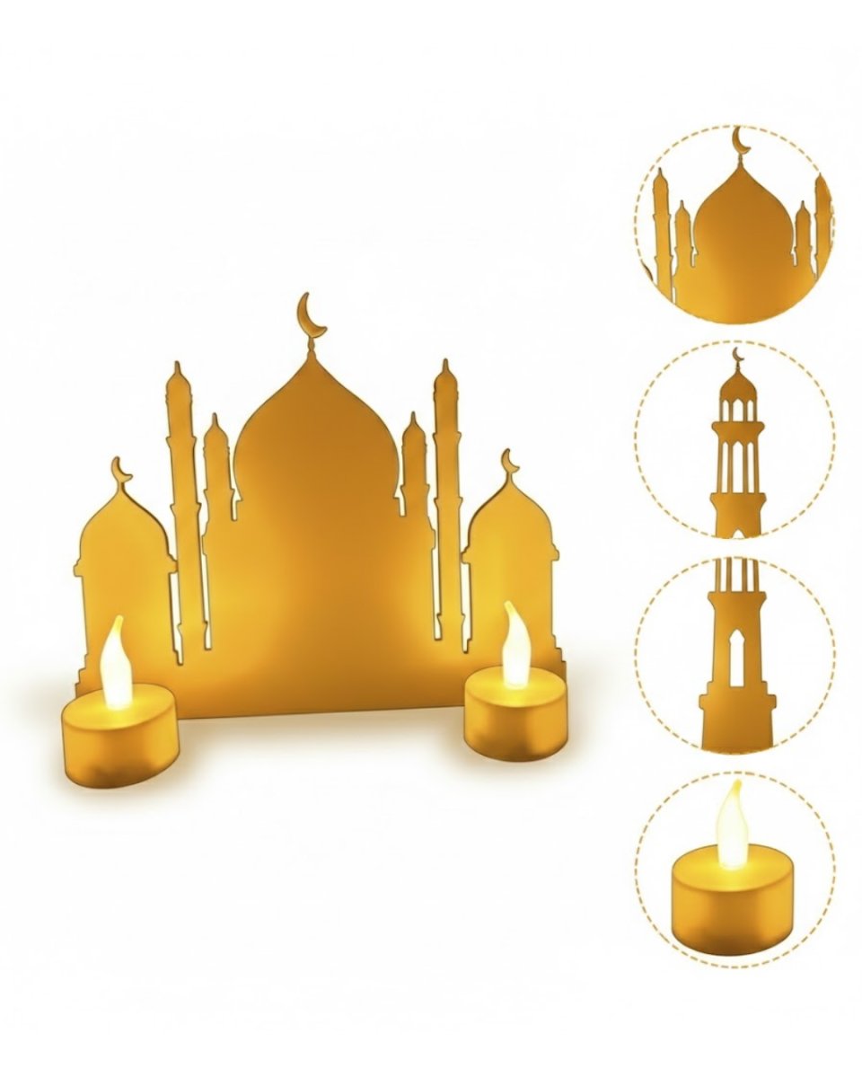 3D İki Mumlu Cami Dekor 2 Pilli LED Mum Hediyeli Masa Üstü Süs 3D İki Mumlu Cami Dekor 2 Pilli LED Mum Hediyeli Masa Üstü Süs